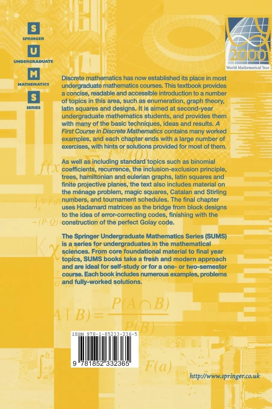 Rückseite: 9781852332365 | A First Course in Discrete Mathematics | Ian Anderson | Taschenbuch