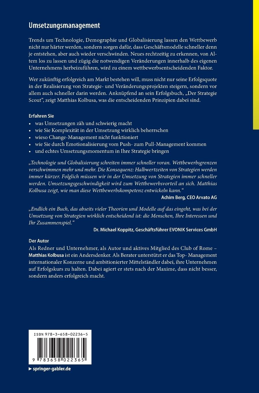 Rückseite: 9783658022365 | Umsetzungsmanagement | Matthias Kolbusa | Buch | xiii | Deutsch | 2013