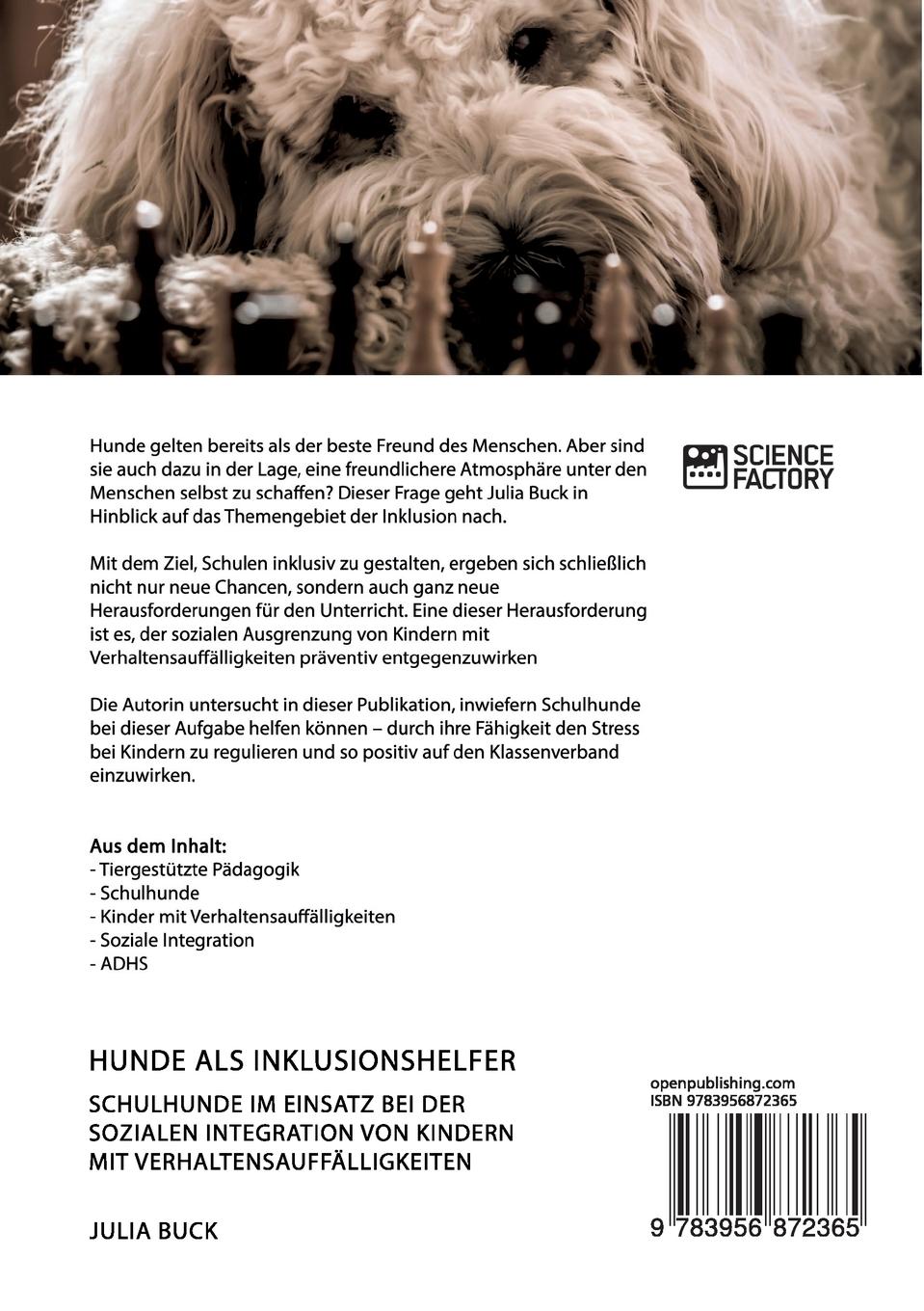 Rückseite: 9783956872365 | Hunde als Inklusionshelfer. Schulhunde im Einsatz bei der sozialen...