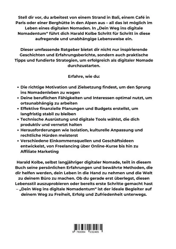 Rückseite: 9783384232465 | Dein Weg ins digitale Nomadentum | Harald Kolbe | Buch | 256 S. | 2024