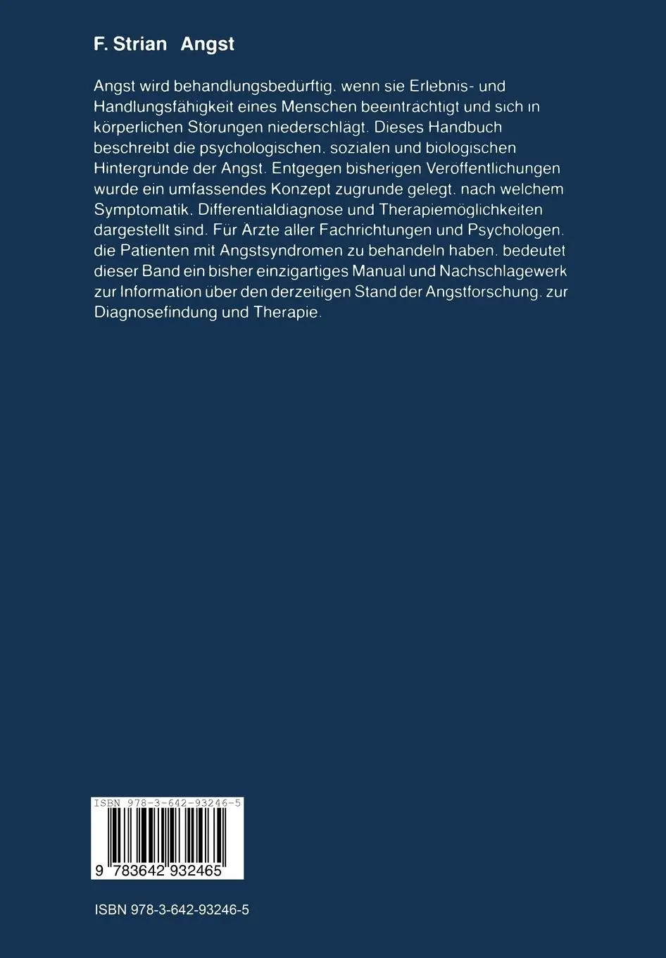 Rückseite: 9783642932465 | Angst | F. Strian | Taschenbuch | xviii | Deutsch | 2012 | Springer