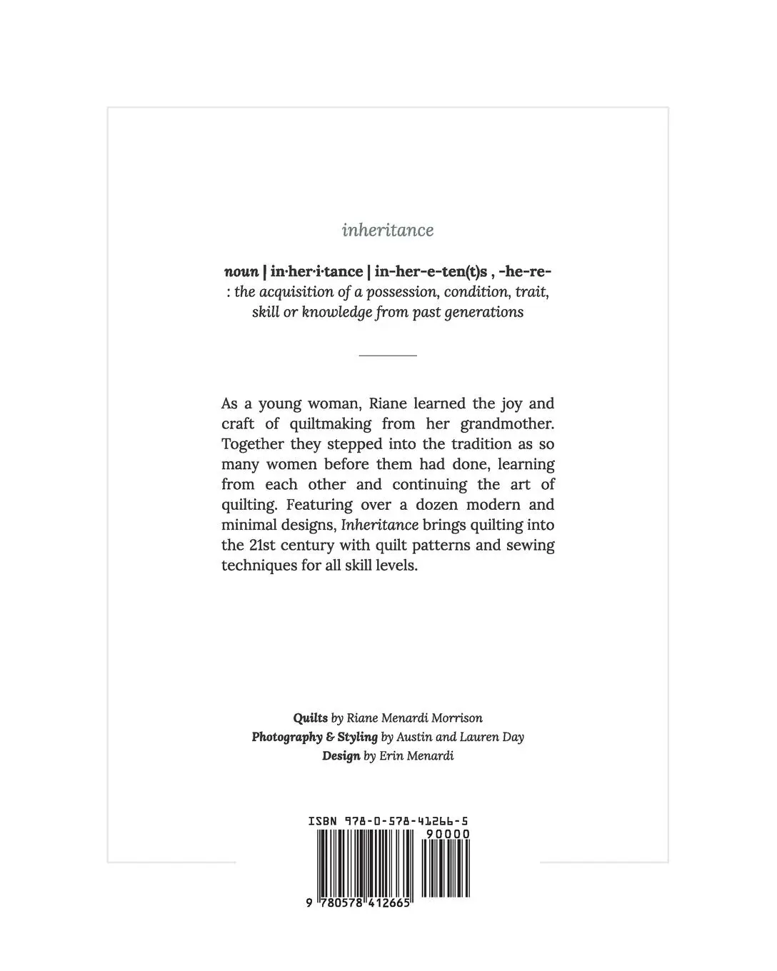 Rückseite: 9780578412665 | Inheritance | Minimal Quilts for the Modern Home | Morrison | Buch