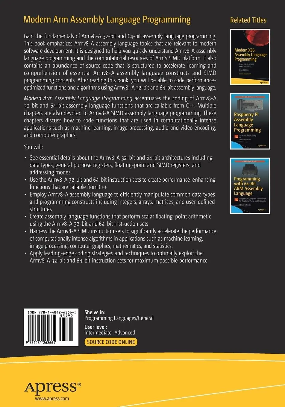 Rückseite: 9781484262665 | Modern Arm Assembly Language Programming | Daniel Kusswurm | Buch