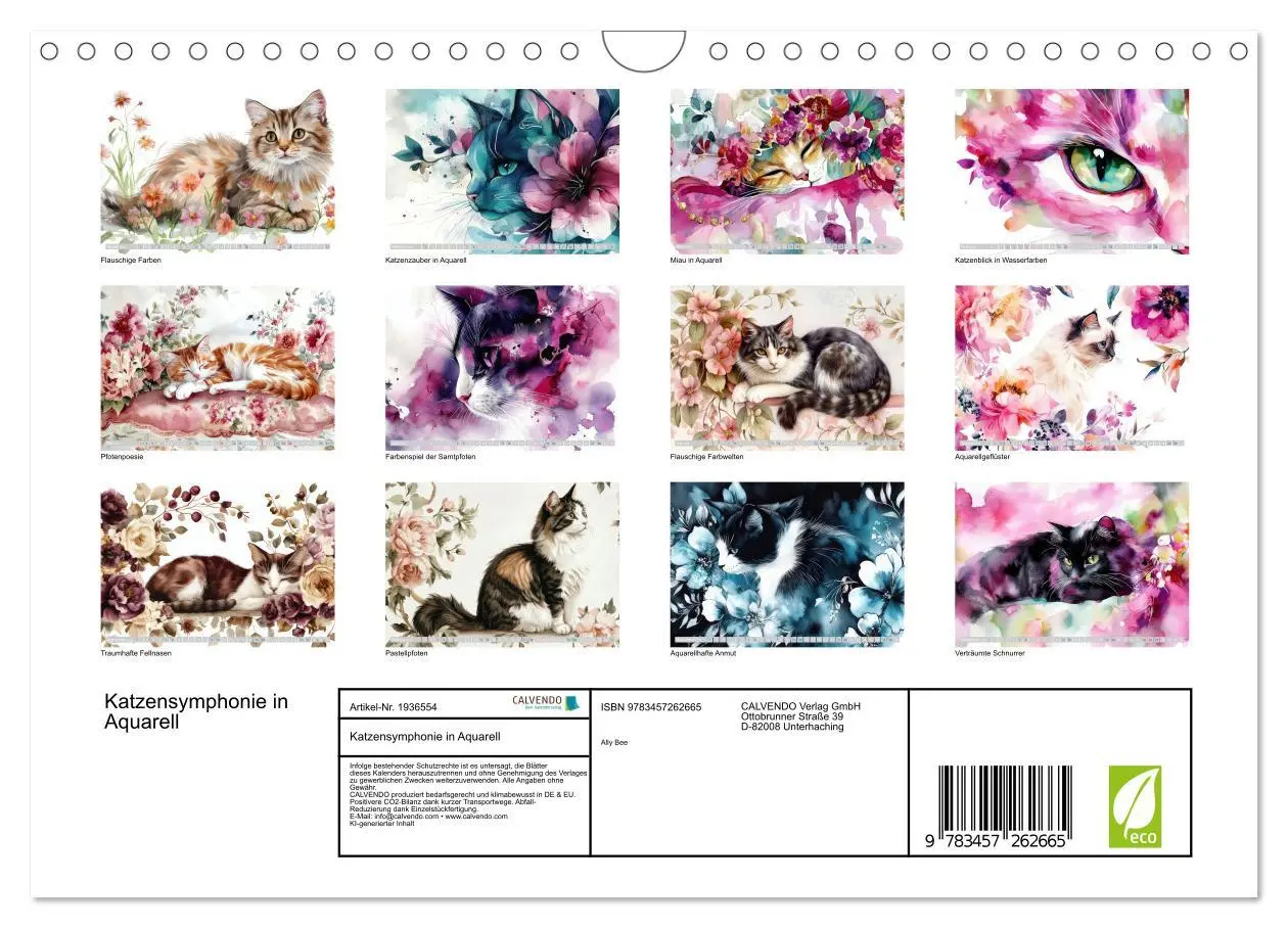 Bild: 9783457262665 | Katzensymphonie in Aquarell (Wandkalender 2026 DIN A4 quer),...