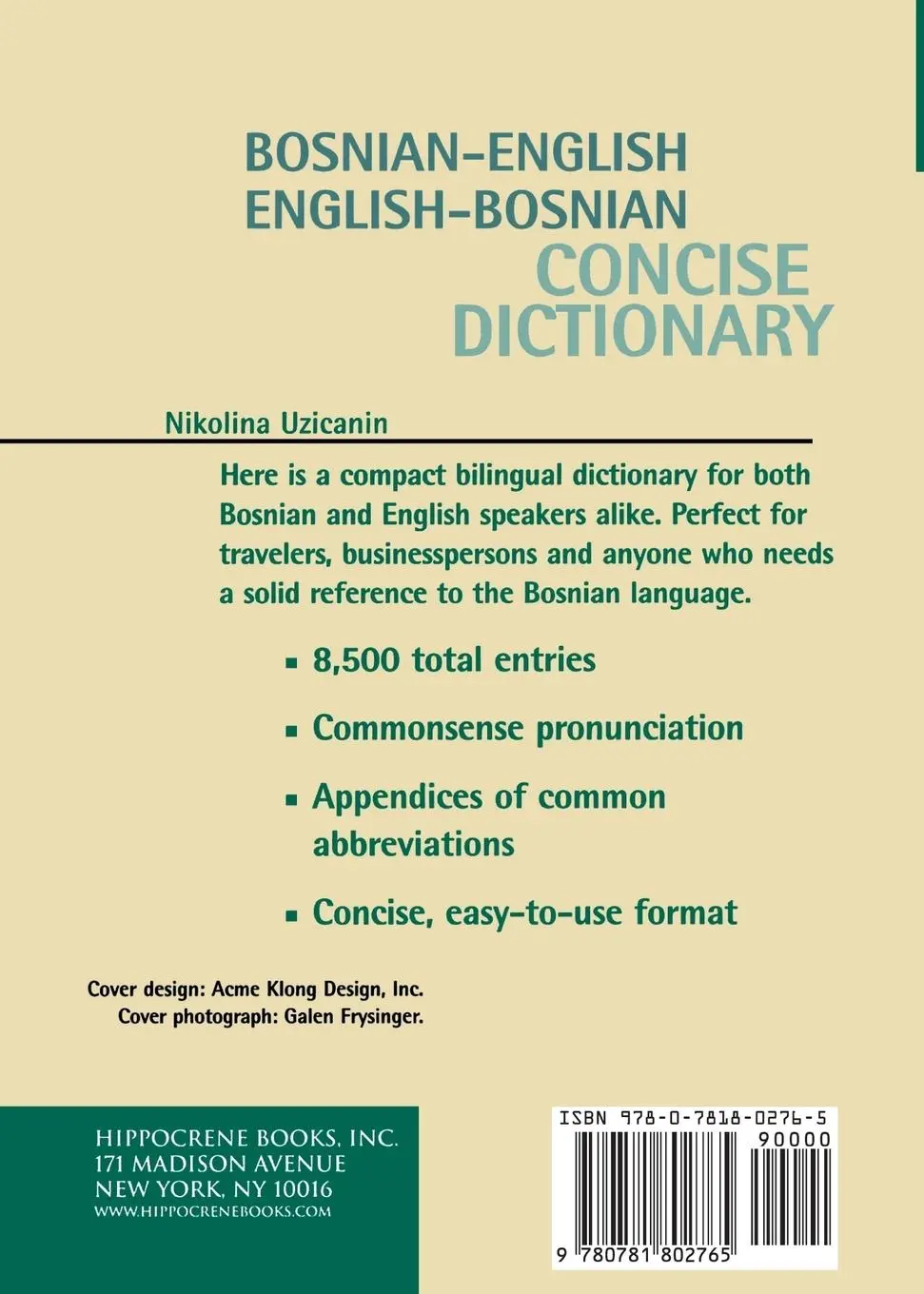 Rückseite: 9780781802765 | Bosnian-English, English-Bosnian Concise Dictionary | Uzicanin | Buch