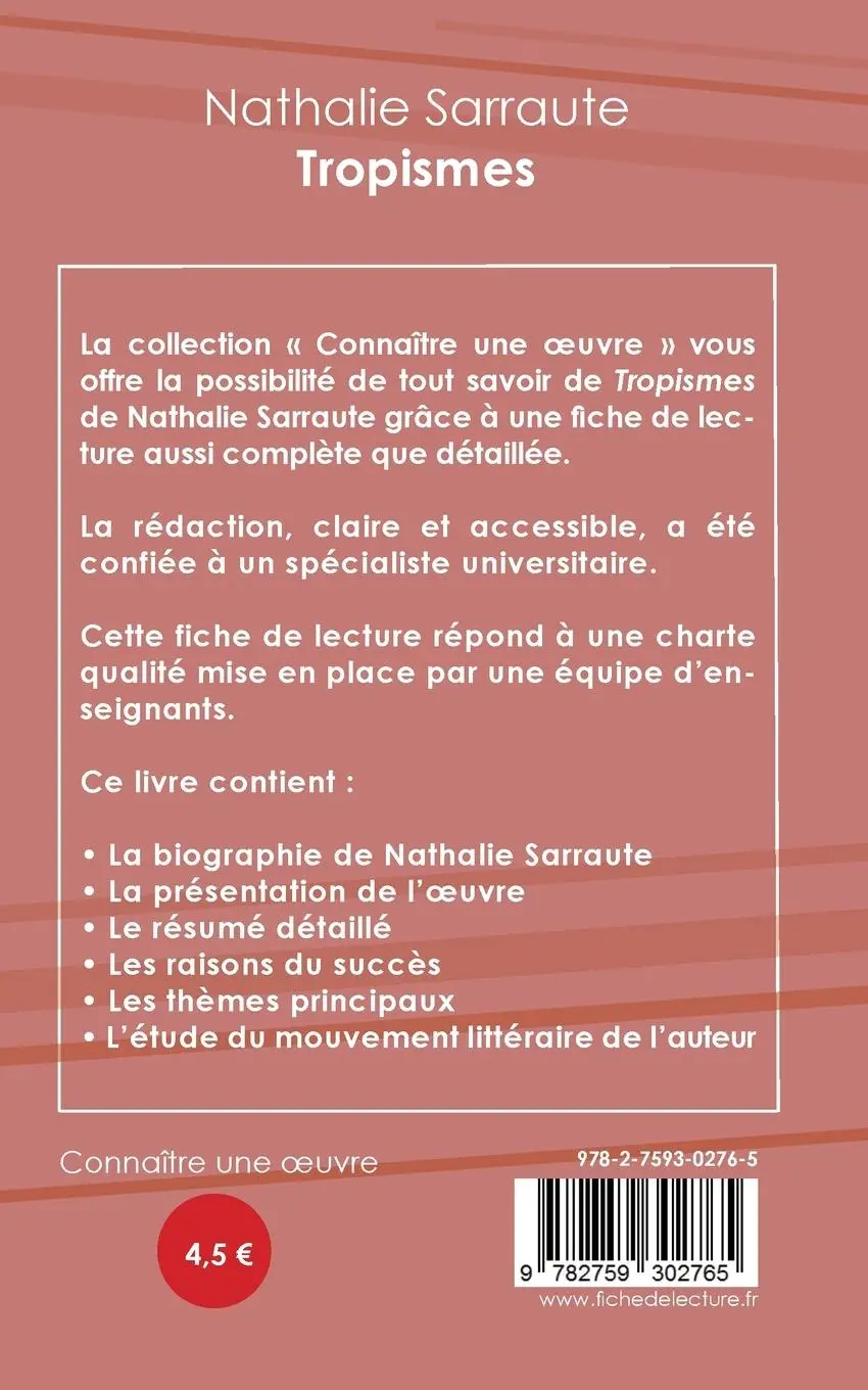 Rückseite: 9782759302765 | Fiche de lecture Tropismes de Nathalie Sarraute (Analyse littéraire...