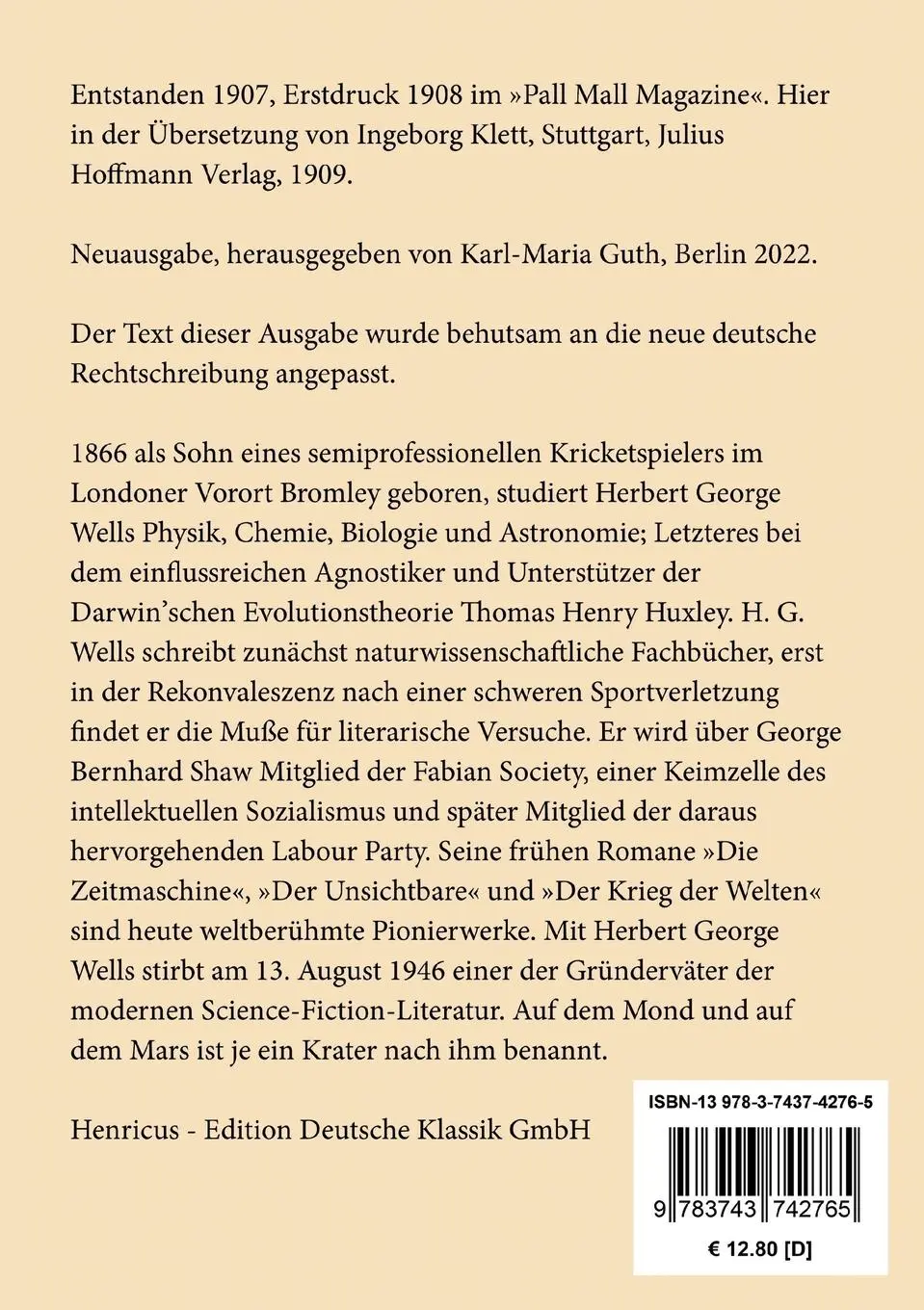 Rückseite: 9783743742765 | Der Luftkrieg | Ein fantastischer Roman | H. G. Wells | Taschenbuch