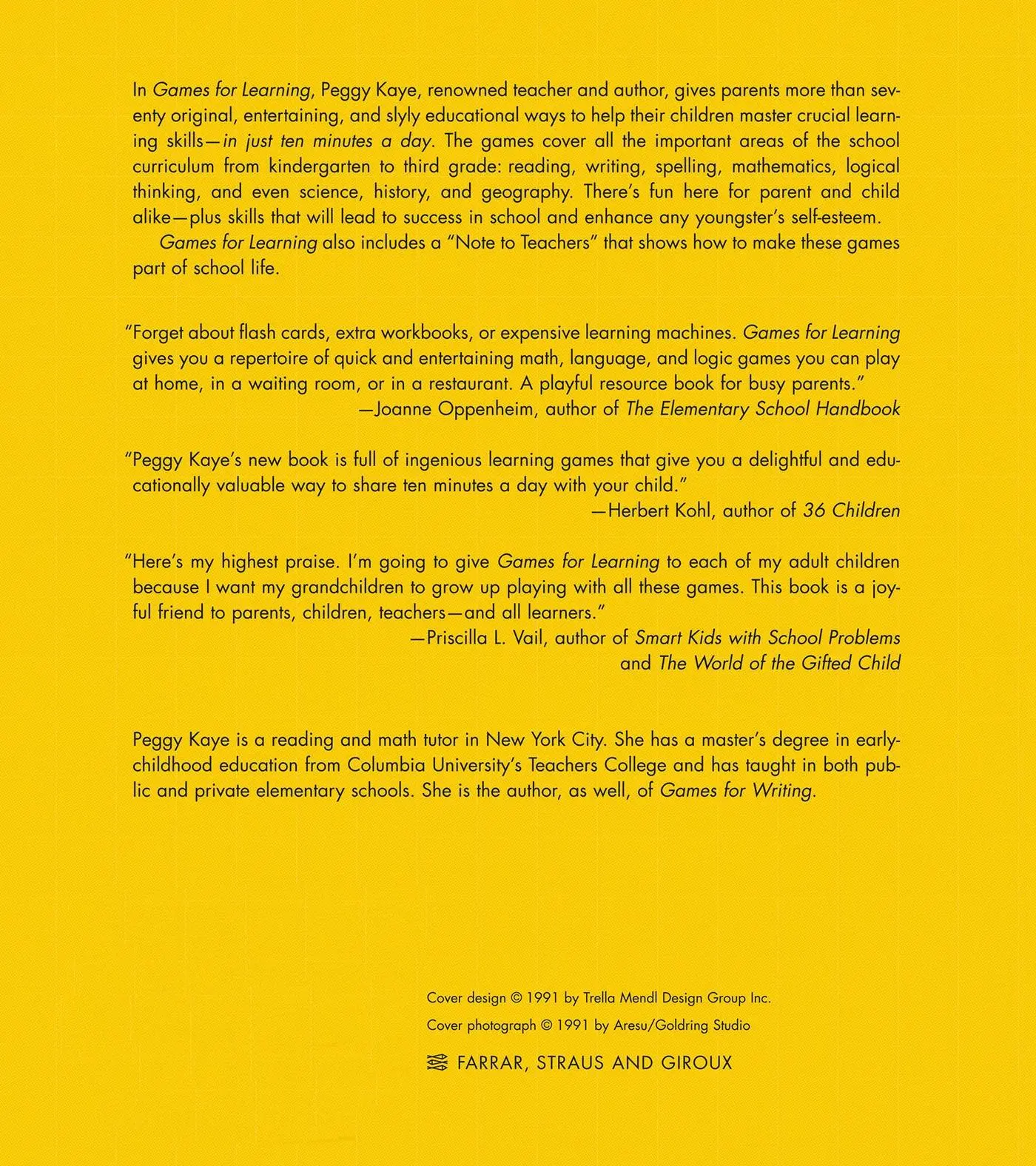 Rückseite: 9780374522865 | Games for Learning | Peggy Kaye | Taschenbuch | Englisch | 1991