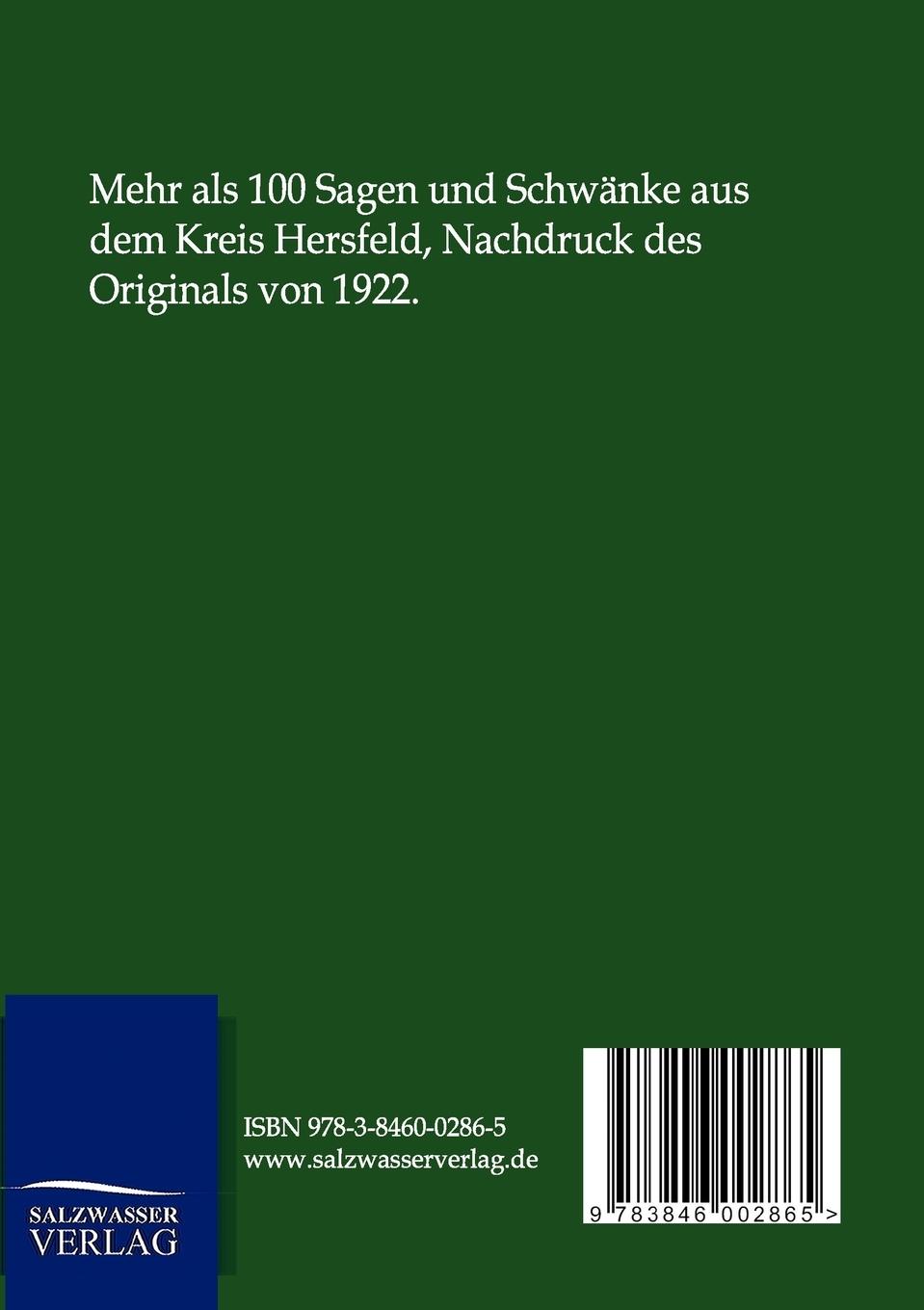 Rückseite: 9783846002865 | Sagen und Schwänke aus dem Kreise Hersfeld und den angrenzenden...