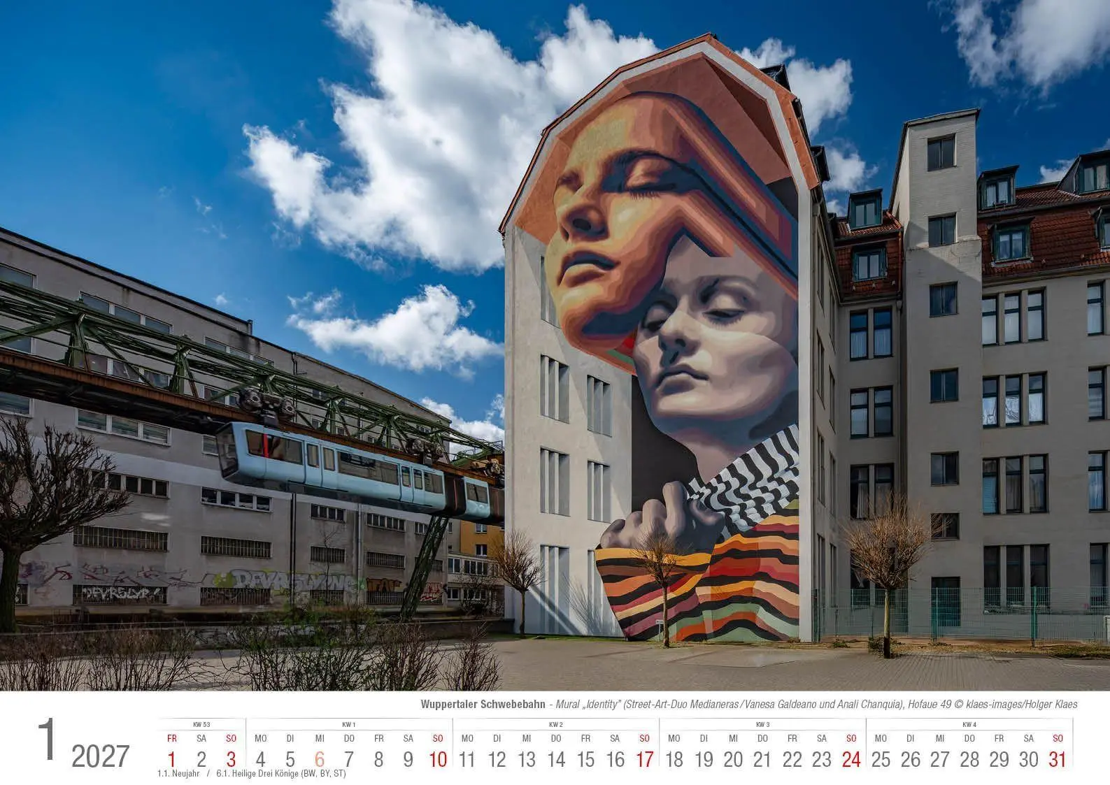 Bild: 9783965352865 | Wuppertaler Schwebebahn 2027 Bildkalender A3 Spiralbindung | Klaes