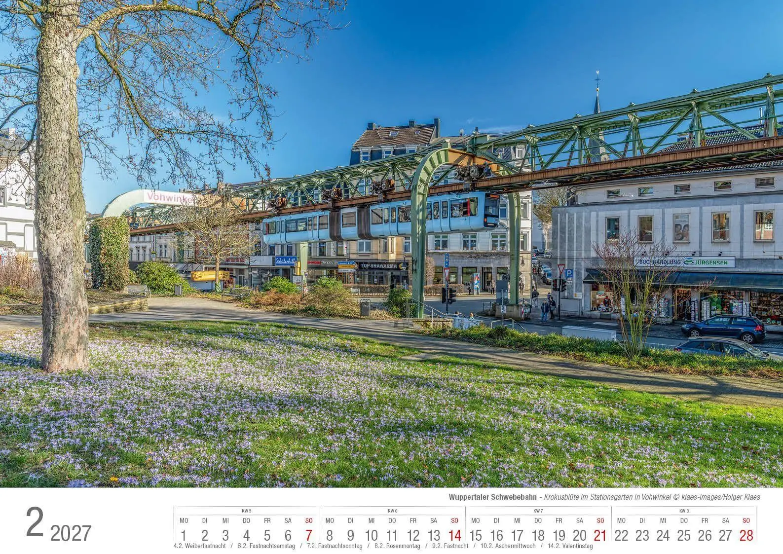 Bild: 9783965352865 | Wuppertaler Schwebebahn 2027 Bildkalender A3 Spiralbindung | Klaes