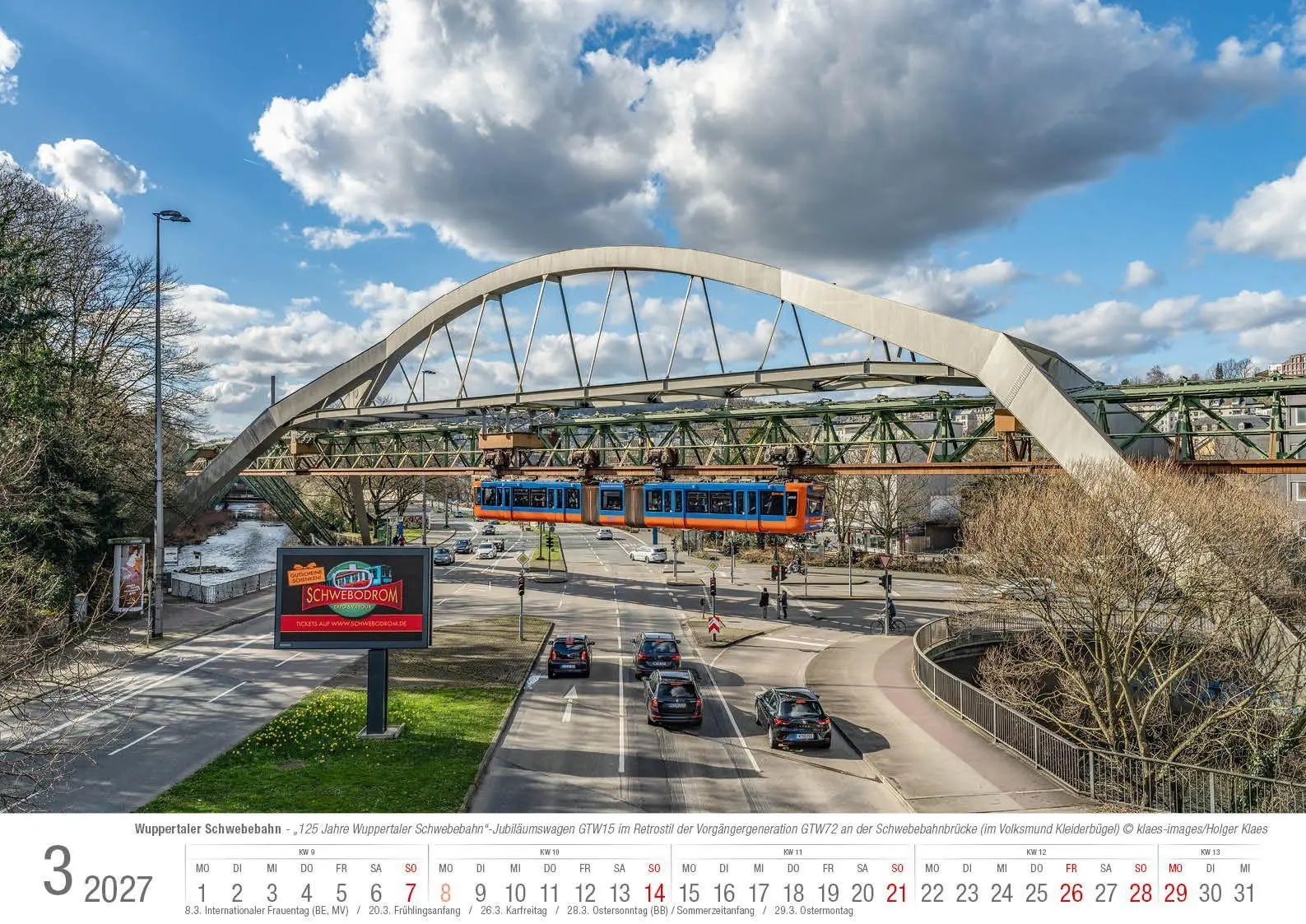 Bild: 9783965352865 | Wuppertaler Schwebebahn 2027 Bildkalender A3 Spiralbindung | Klaes