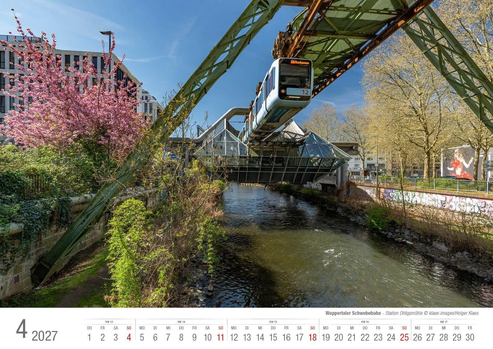 Bild: 9783965352865 | Wuppertaler Schwebebahn 2027 Bildkalender A3 Spiralbindung | Klaes