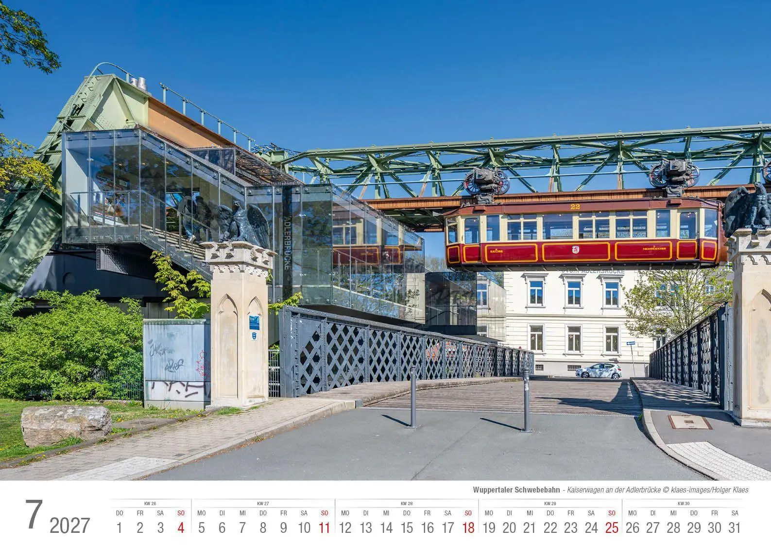 Bild: 9783965352865 | Wuppertaler Schwebebahn 2027 Bildkalender A3 Spiralbindung | Klaes