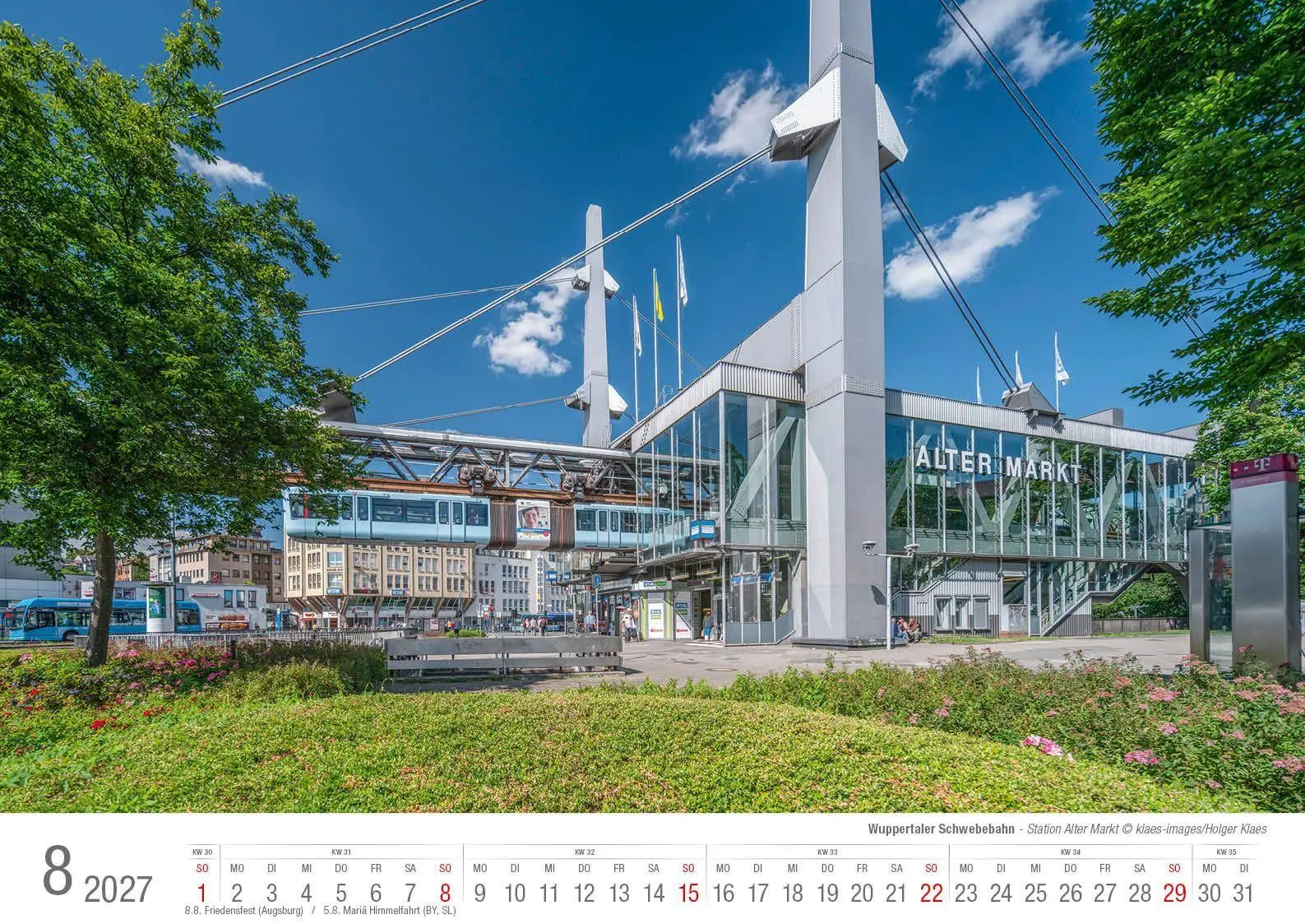 Bild: 9783965352865 | Wuppertaler Schwebebahn 2027 Bildkalender A3 Spiralbindung | Klaes