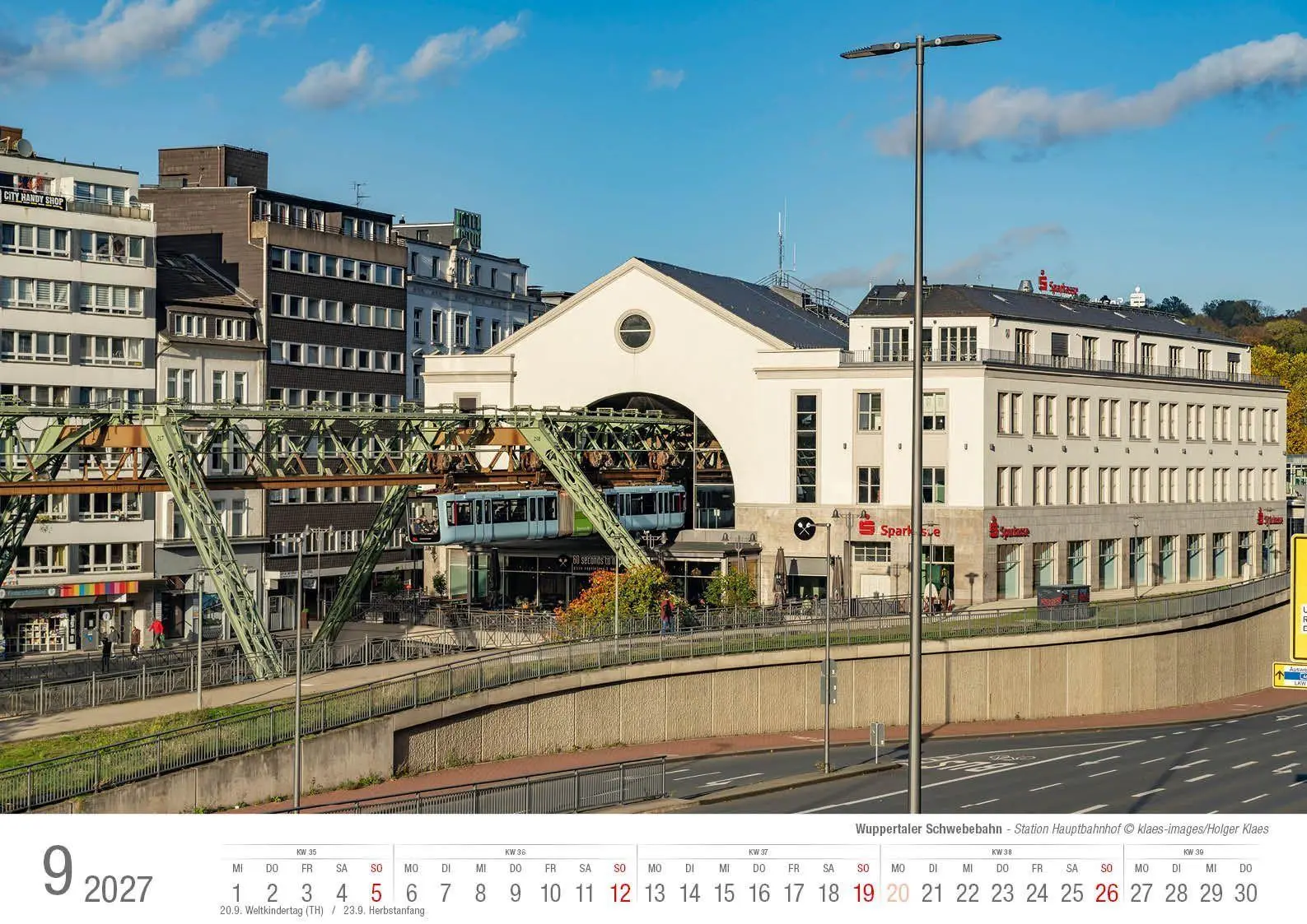 Bild: 9783965352865 | Wuppertaler Schwebebahn 2027 Bildkalender A3 Spiralbindung | Klaes