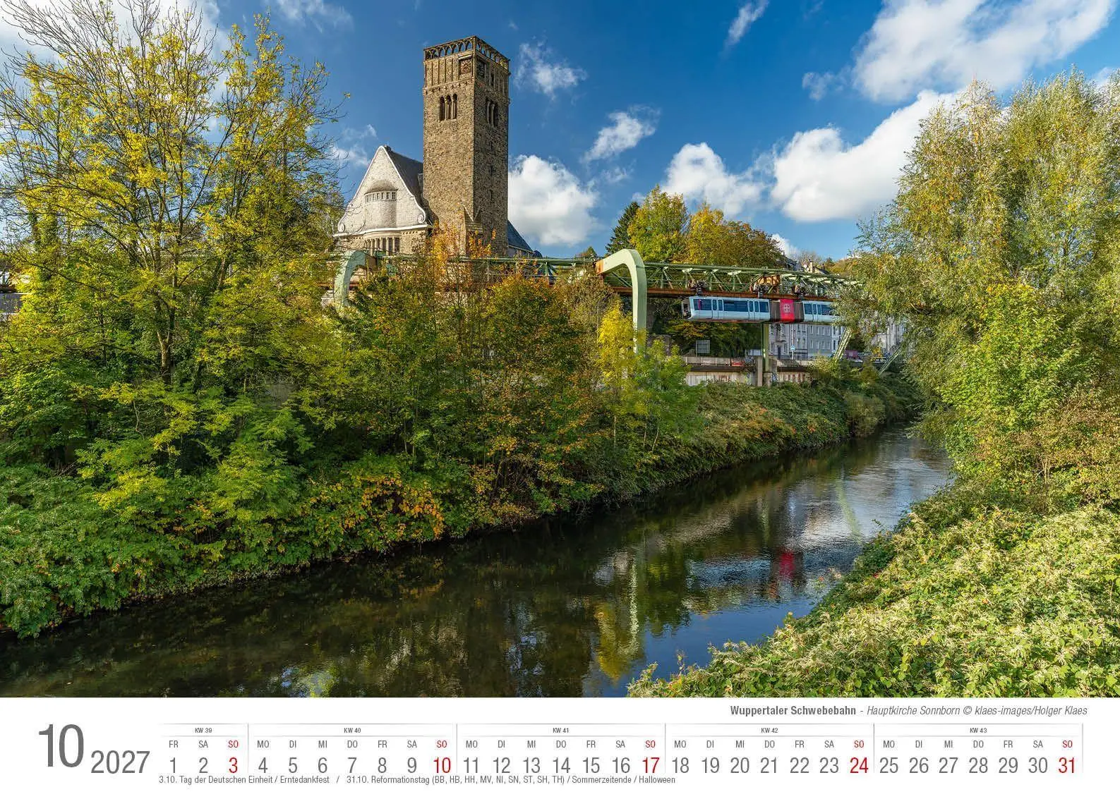 Bild: 9783965352865 | Wuppertaler Schwebebahn 2027 Bildkalender A3 Spiralbindung | Klaes