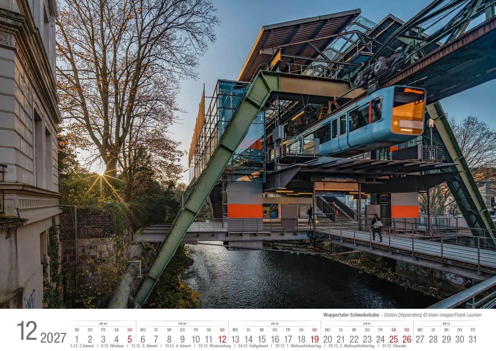 Bild: 9783965352865 | Wuppertaler Schwebebahn 2027 Bildkalender A3 Spiralbindung | Klaes