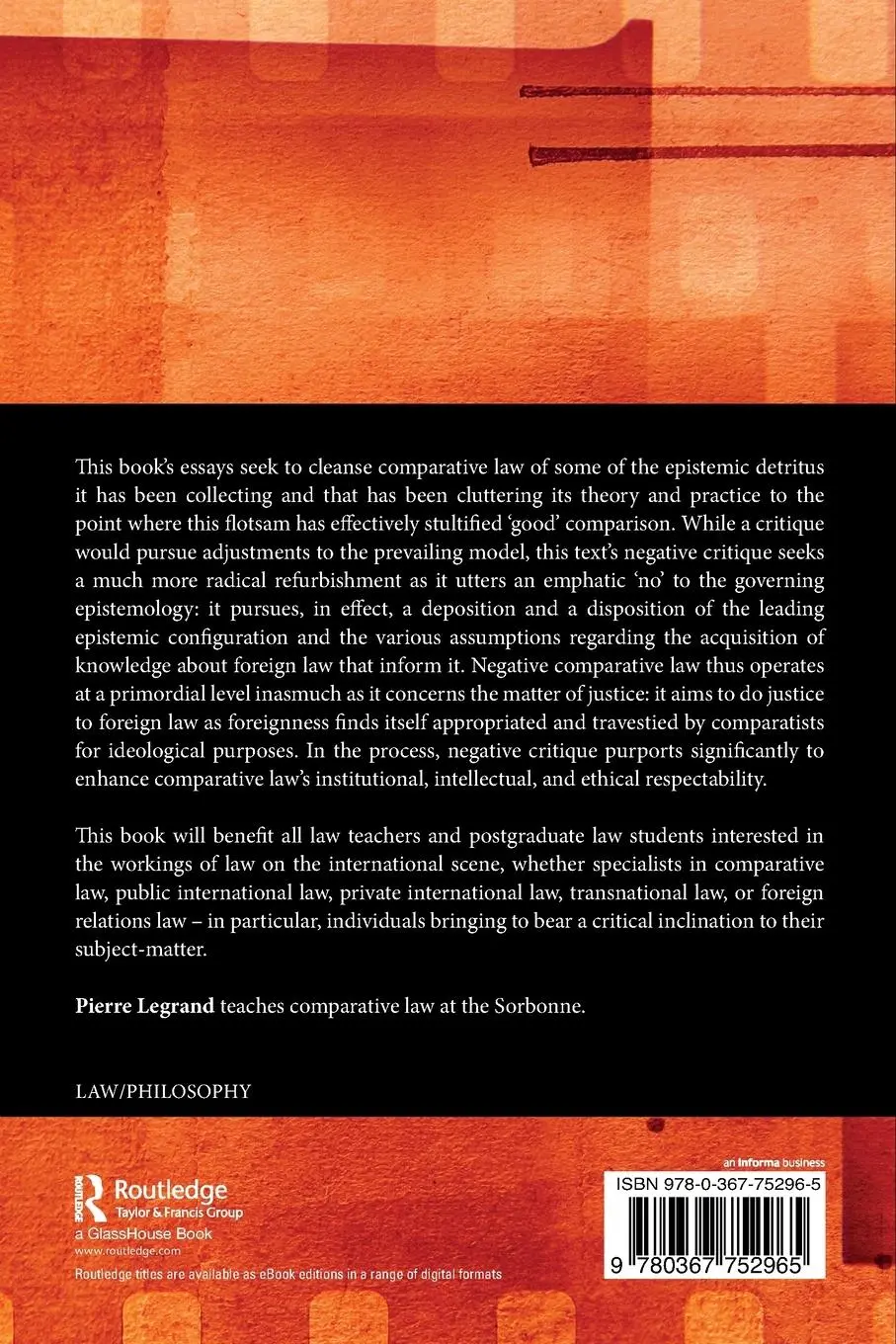 Rückseite: 9780367752965 | Comparative Law and the Task of Negative Critique | Pierre Legrand