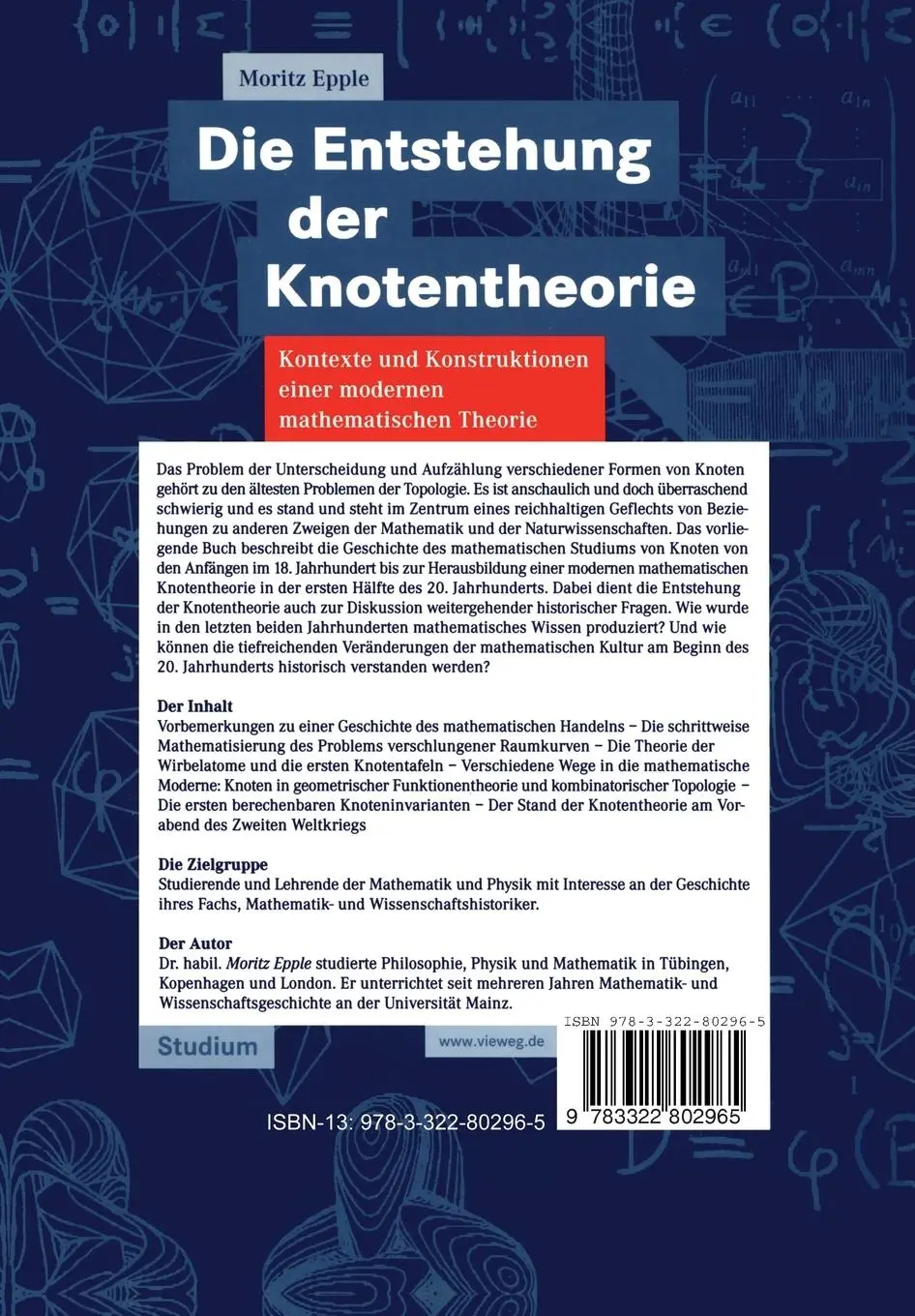 Rückseite: 9783322802965 | Die Entstehung der Knotentheorie | Moritz Epple | Taschenbuch | xvi