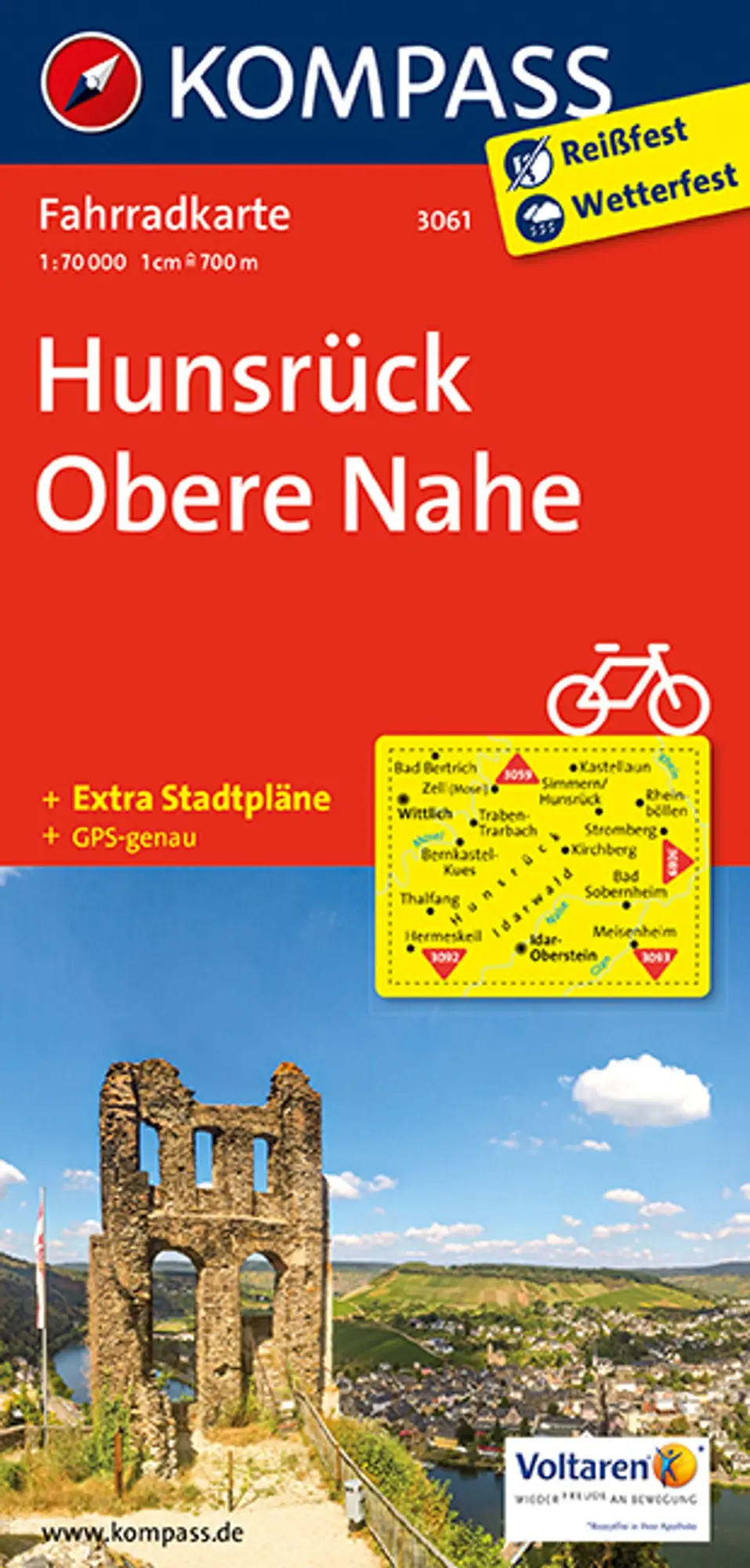 Cover: 9783850262965 | KOMPASS Fahrradkarte 3061 Hunsrück, Obere Nahe 1:70.000 | (Land-)Karte