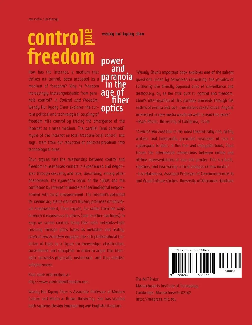 Rückseite: 9780262533065 | Control and Freedom | Power and Paranoia in the Age of Fiber Optics