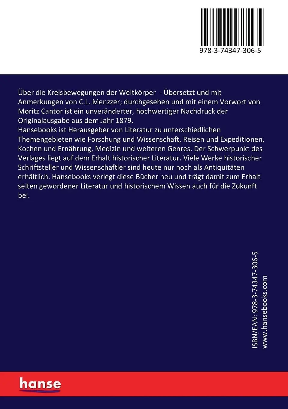Rückseite: 9783743473065 | Über die Kreisbewegungen der Weltkörper | Nicolaus Copernicus (u. a.)