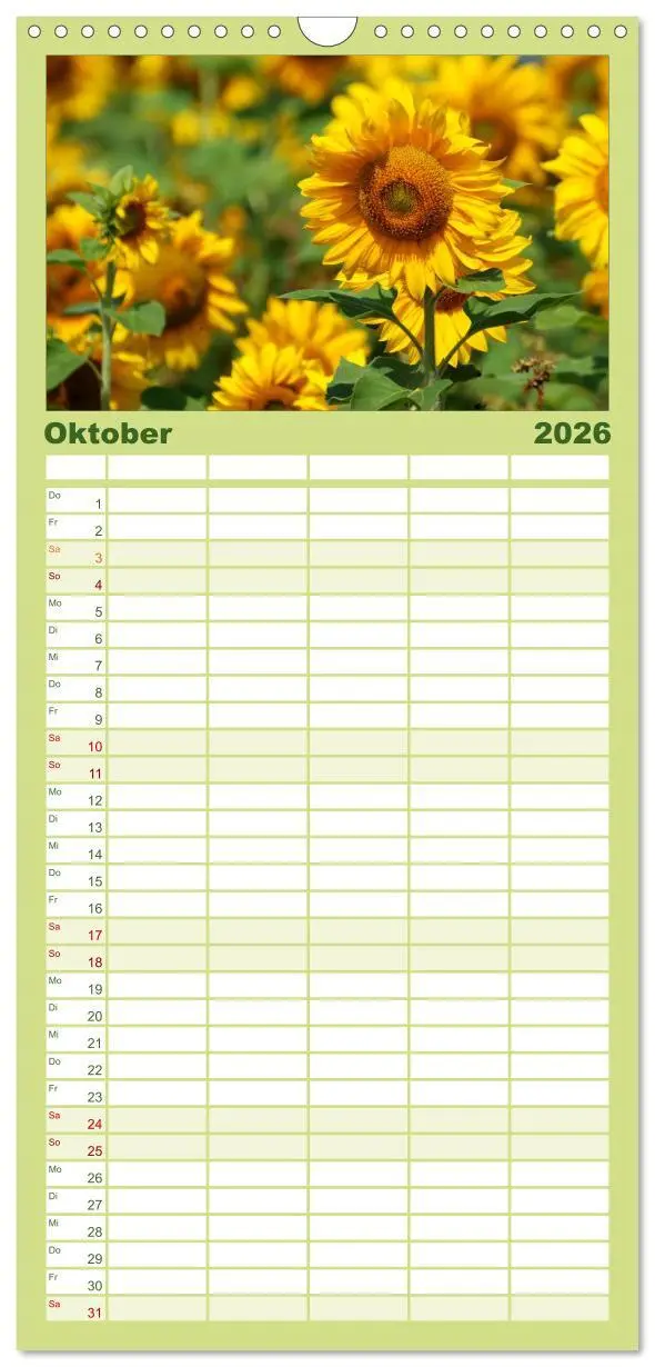 Bild: 9783516513165 | Familienplaner 2026 - Sonnenblumen mit 5 Spalten (Wandkalender, 21...