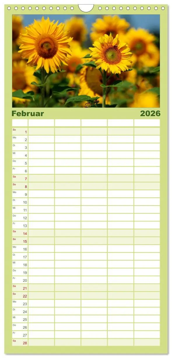 Bild: 9783516513165 | Familienplaner 2026 - Sonnenblumen mit 5 Spalten (Wandkalender, 21...