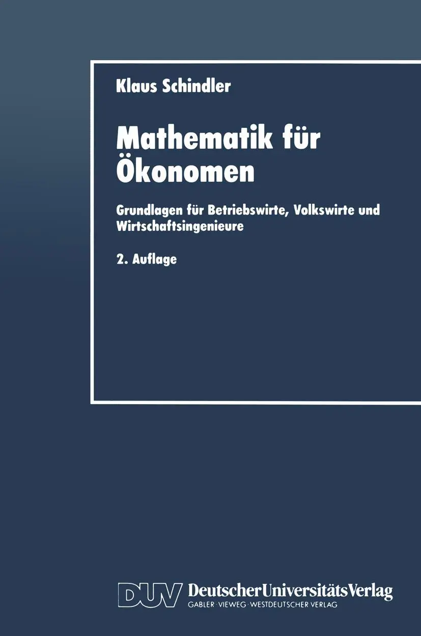 Cover: 9783824403165 | Mathematik für Ökonomen | Klaus Schindler | Taschenbuch | xvii | 1996