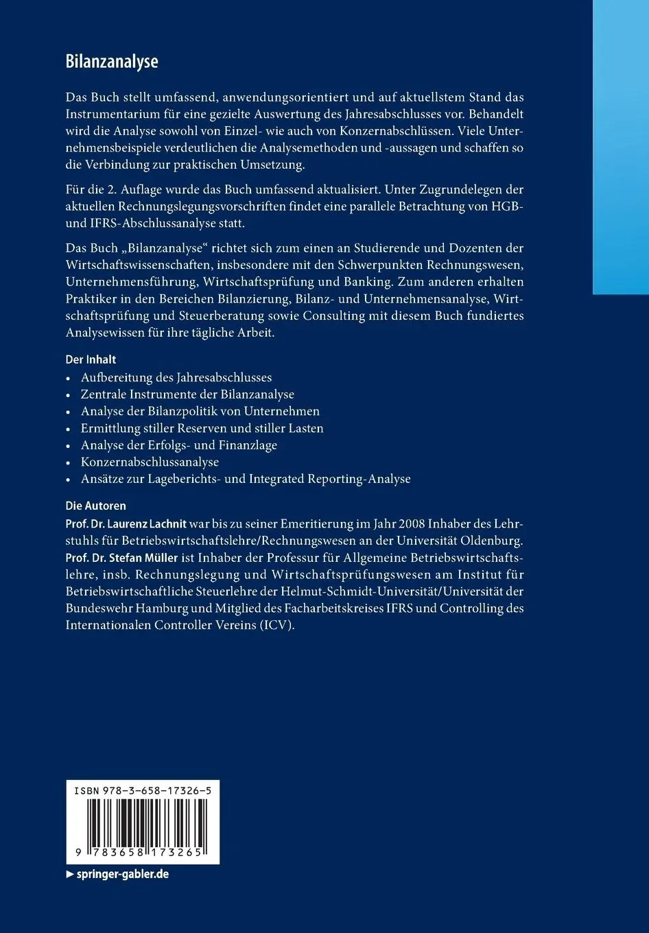 Rückseite: 9783658173265 | Bilanzanalyse | Stefan Müller (u. a.) | Taschenbuch | xiii | Deutsch