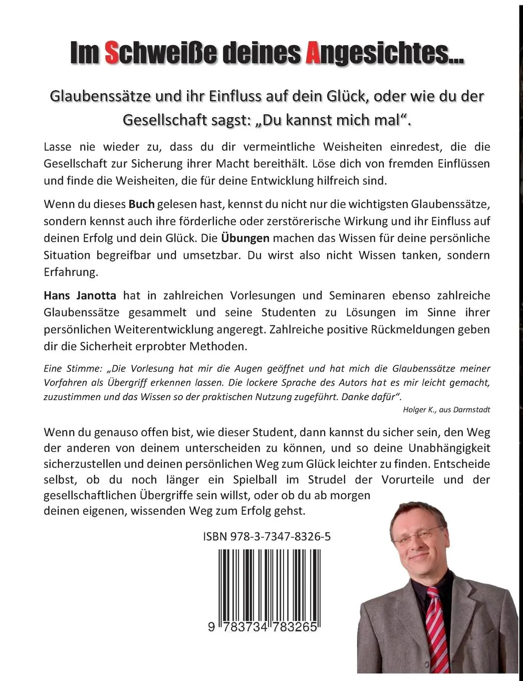 Rückseite: 9783734783265 | Im Schweiße deines Angesichtes | Hans Janotta | Taschenbuch | 216 S.