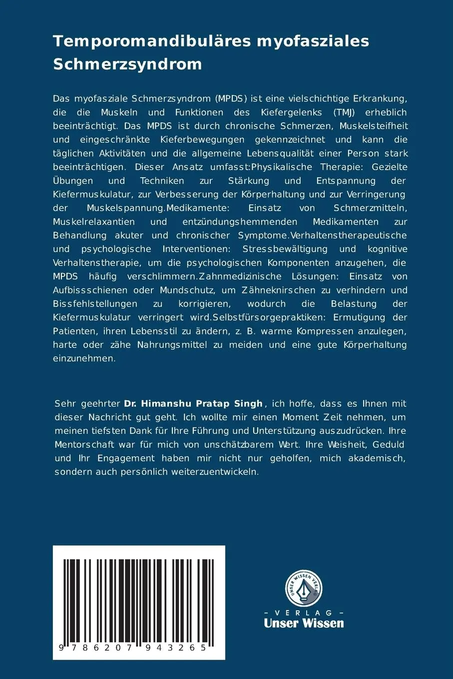Rückseite: 9786207943265 | Temporomandibuläres myofasziales Schmerzsyndrom | Chakrabortty (u. a.)