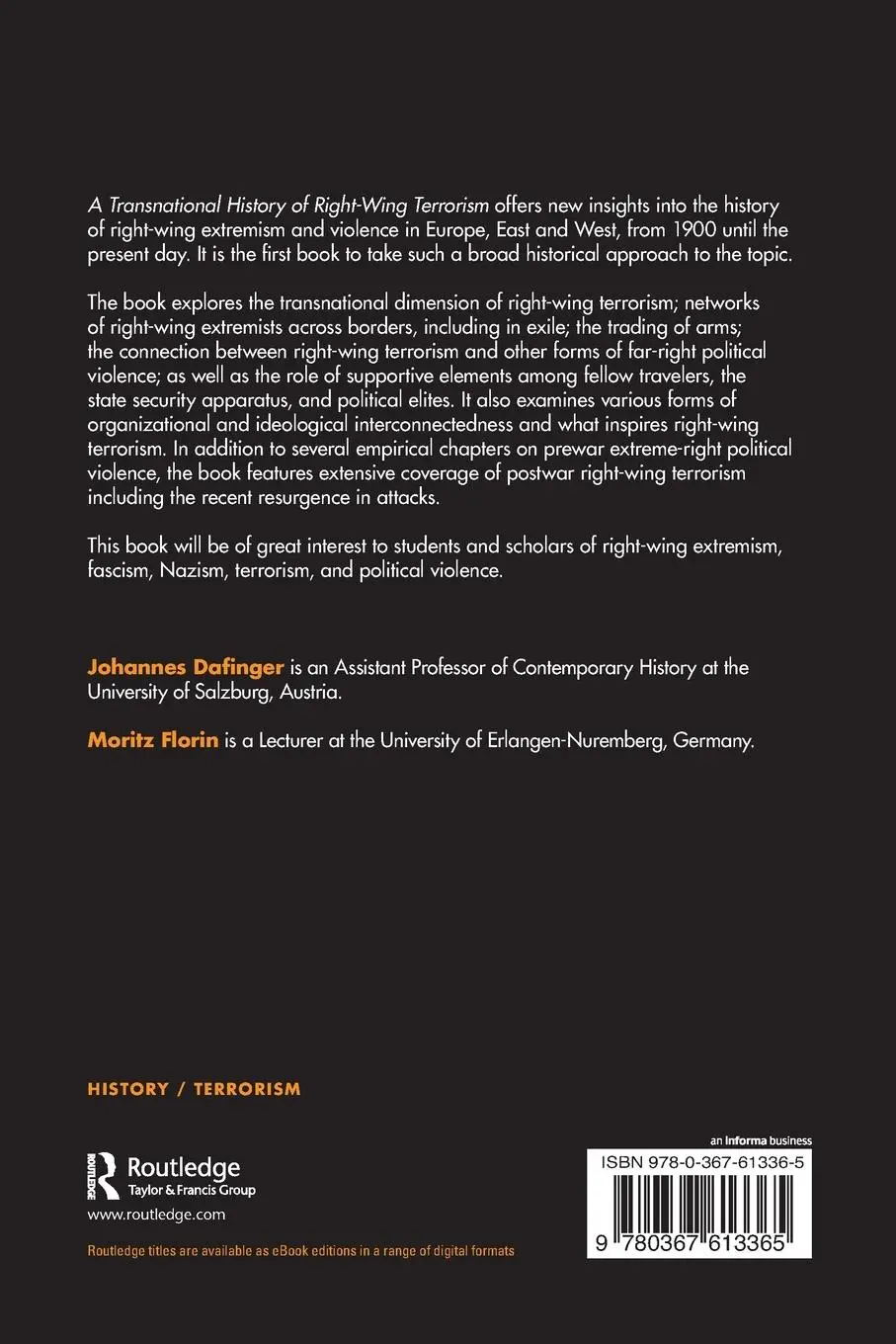Rückseite: 9780367613365 | A Transnational History of Right-Wing Terrorism | Dafinger (u. a.)