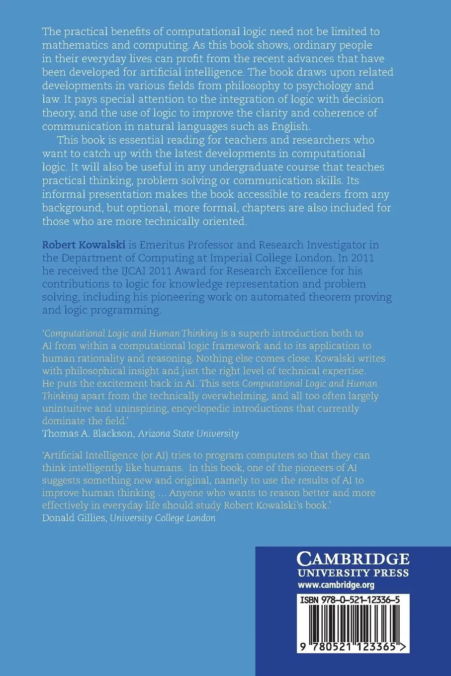Rückseite: 9780521123365 | Computational Logic and Human Thinking | Robert Kowalski | Taschenbuch