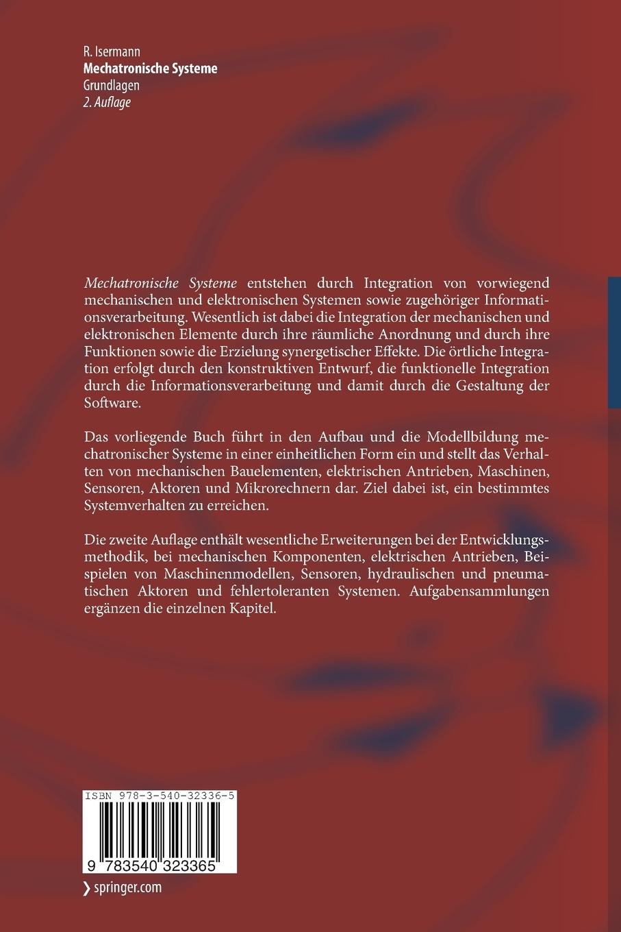 Rückseite: 9783540323365 | Mechatronische Systeme | Grundlagen | Rolf Isermann | Taschenbuch