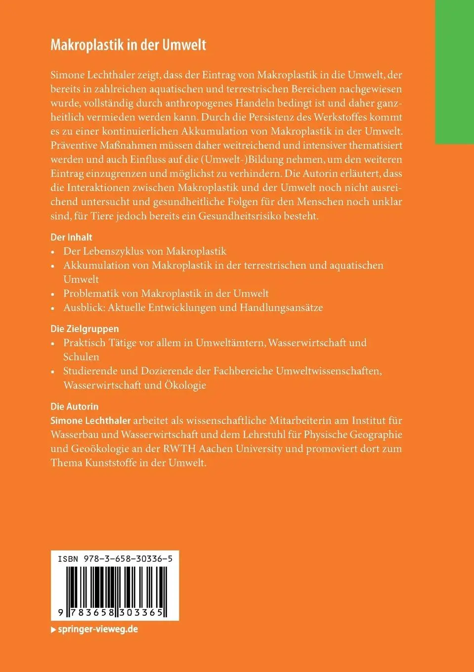 Rückseite: 9783658303365 | Makroplastik in der Umwelt | Simone Lechthaler | Taschenbuch | xiv