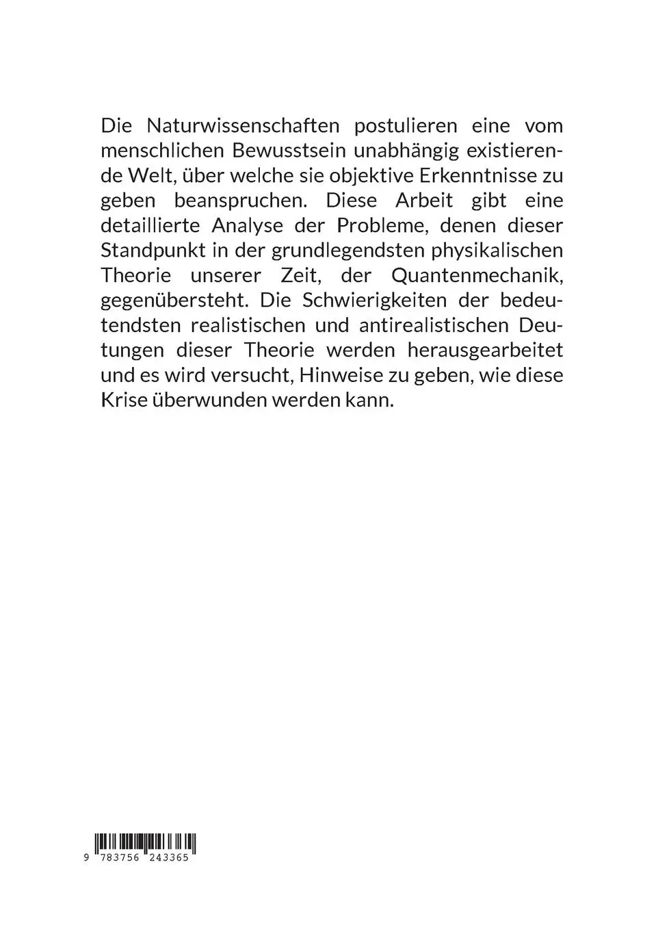 Rückseite: 9783756243365 | Das Realismusproblem in der Quantenmechanik | Lothar Arendes | Buch