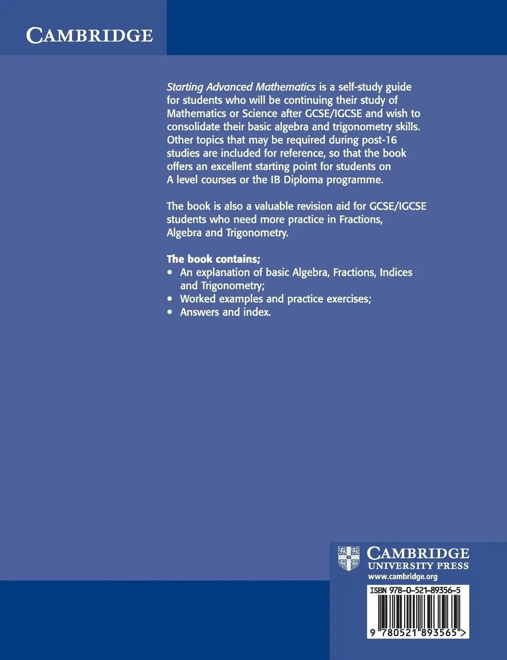Rückseite: 9780521893565 | Starting Advanced Mathematics | Hugh Neill (u. a.) | Taschenbuch