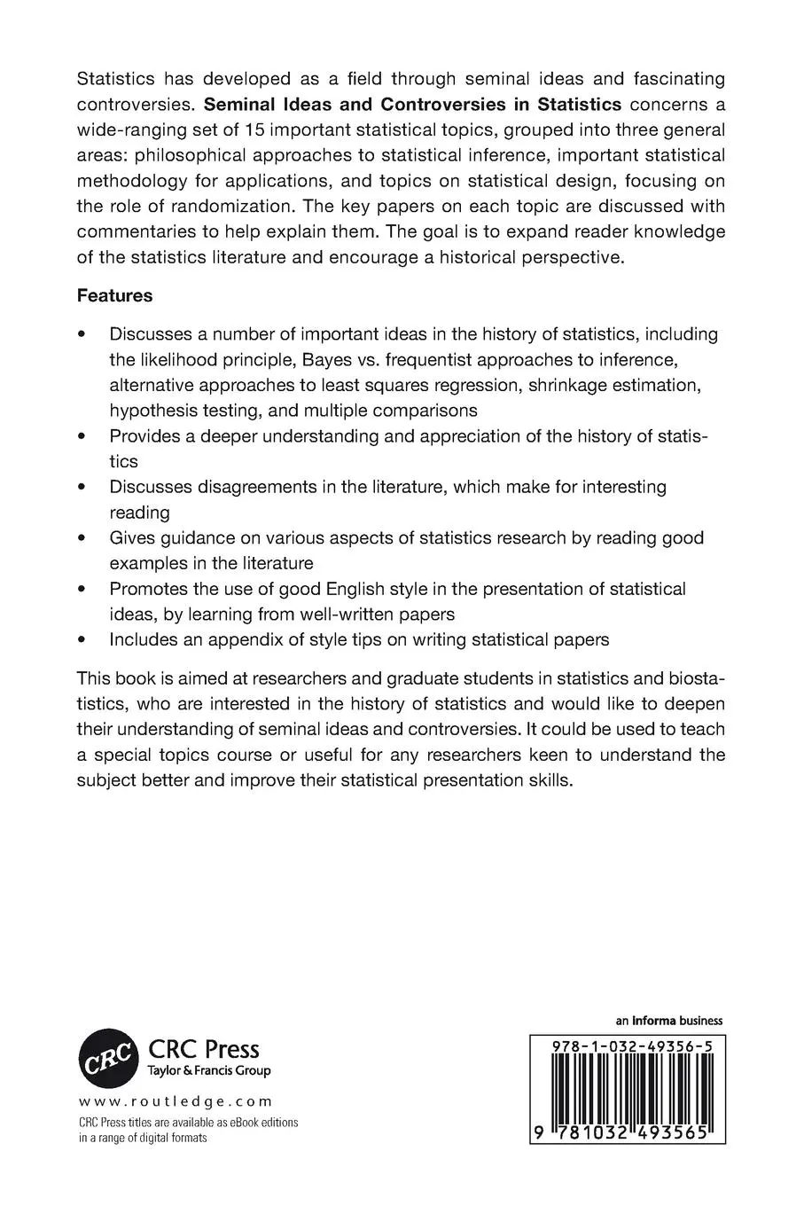 Rückseite: 9781032493565 | Seminal Ideas and Controversies in Statistics | Roderick J. A. Little