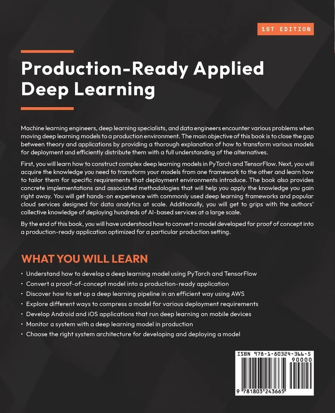 Rückseite: 9781803243665 | Production-Ready Applied Deep Learning | Tomasz Palczewski (u. a.)
