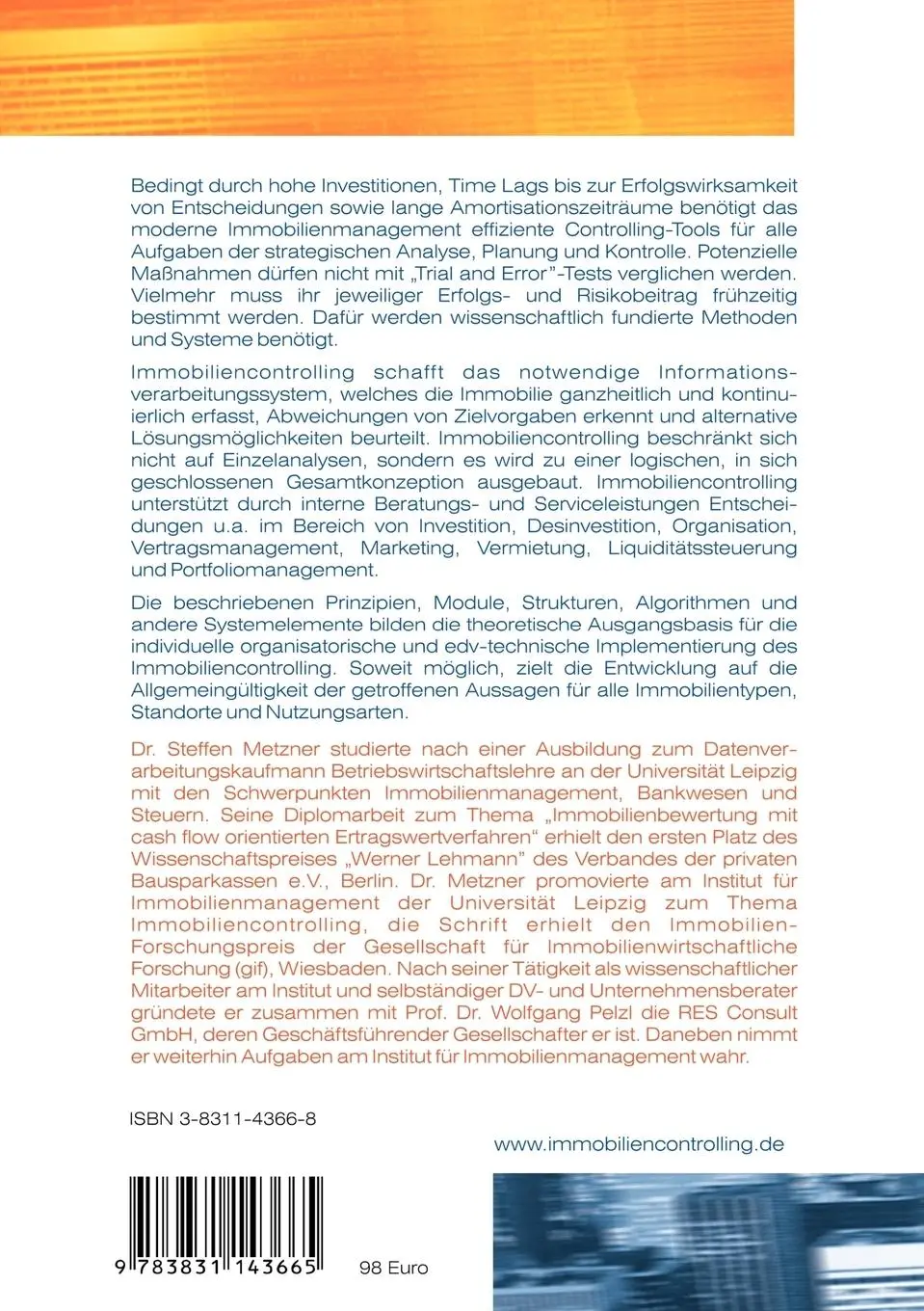 Rückseite: 9783831143665 | Immobiliencontrolling | Steffen Metzner | Taschenbuch | 452 S. | 2002