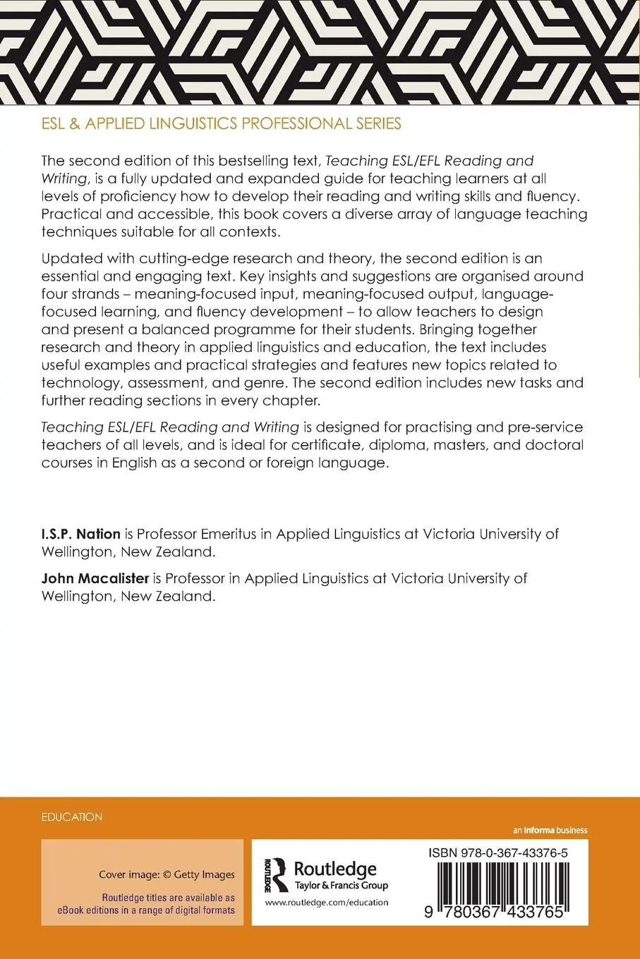 Rückseite: 9780367433765 | Teaching ESL/EFL Reading and Writing | I. S. P. Nation (u. a.) | Buch