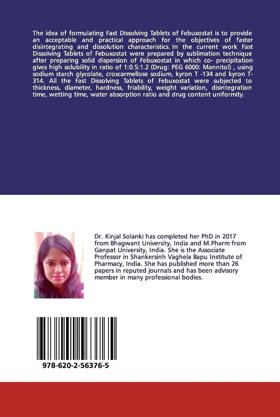 Rückseite: 9786202563765 | A Study of Fast Dissolving Tablets of Febuxostat | Solanki (u. a.)