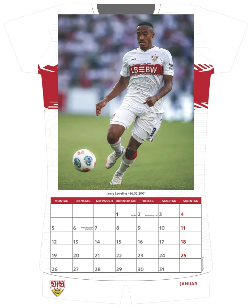 Bild: 4069095013865 | N Neumann - VfB Stuttgart 2026 - Trikotkalender 34x42 cm mit 12...