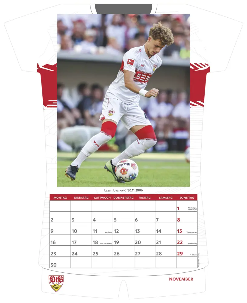 Bild: 4069095013865 | N Neumann - VfB Stuttgart 2026 - Trikotkalender 34x42 cm mit 12...