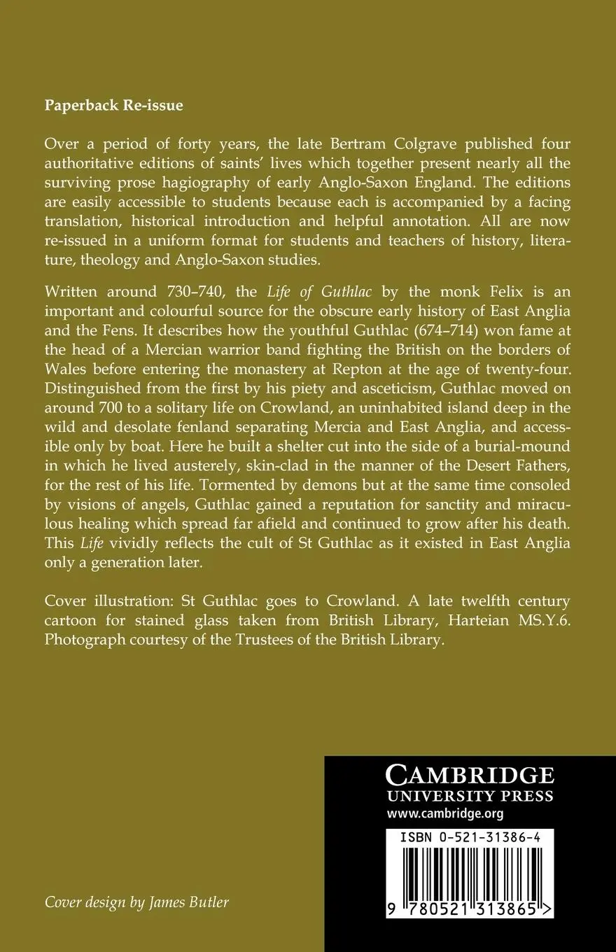 Rückseite: 9780521313865 | Felix's Life of Saint Guthlac | Texts, Translation and Notes | Felix