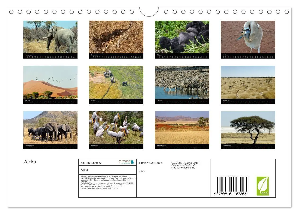 Bild: 9783516163865 | Afrika (Wandkalender 2026 DIN A4 quer), CALVENDO Monatskalender | Ch