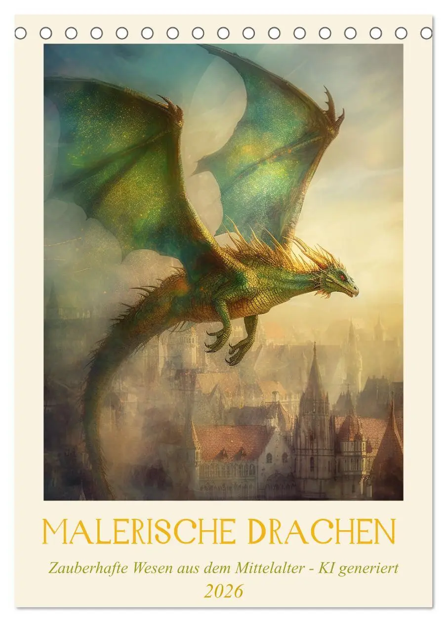 Cover: 9783516303865 | Malerische Drachen (Tischkalender 2026 DIN A5 hoch), CALVENDO...