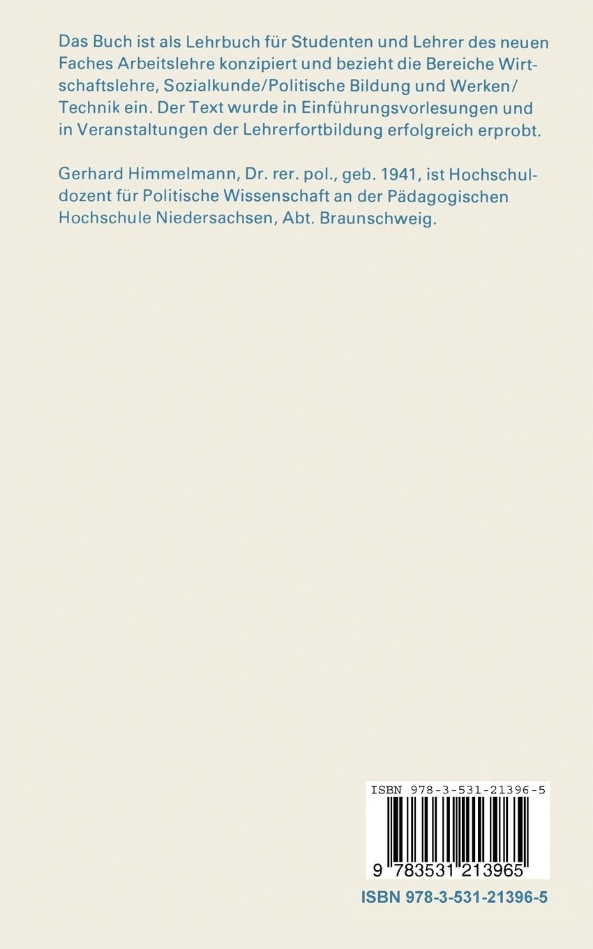 Rückseite: 9783531213965 | Arbeitsorientierte Arbeitslehre | Eine Einführung | Gerhard Himmelmann